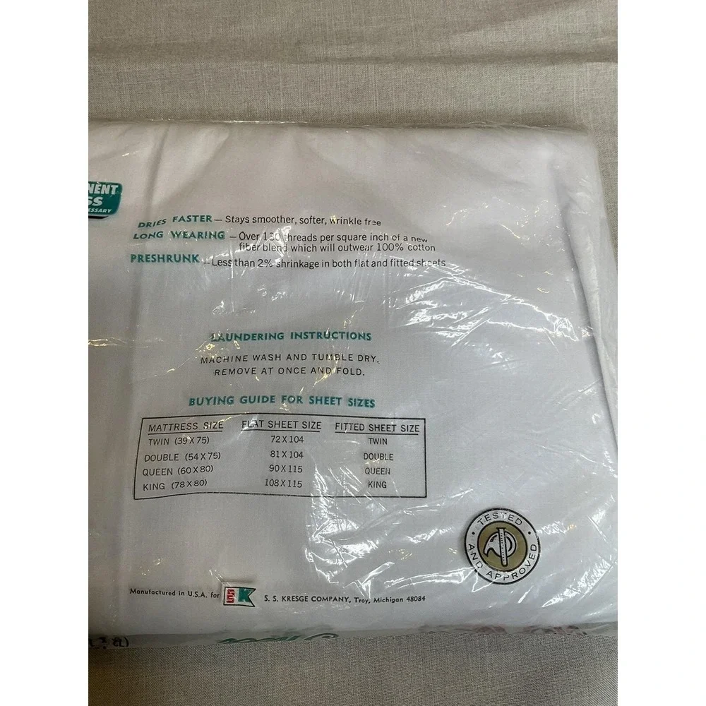 New Vintage Kmart Twin Flat Sheet White No‎ Iron Retro Mod USA Permanent Press